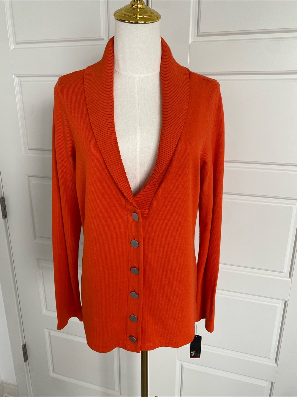 Rafaella Orange Punch Shawl Collar Button Cardigan Sweater Women’s L